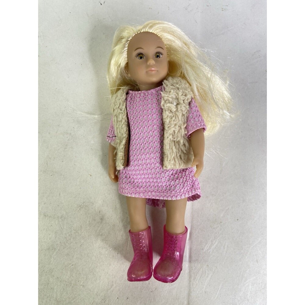 Battat Lori Doll Nora 6in Mini Miniature Blonde Hair Pink Dress Boots Vest